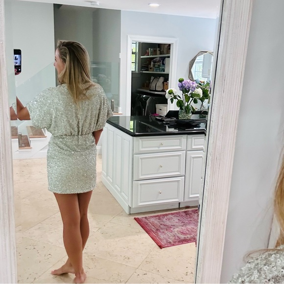 Saylor Tory Silver Short Sleeve Silver Sequin Mini Dress XSmall NWT - Picture 7 of 16